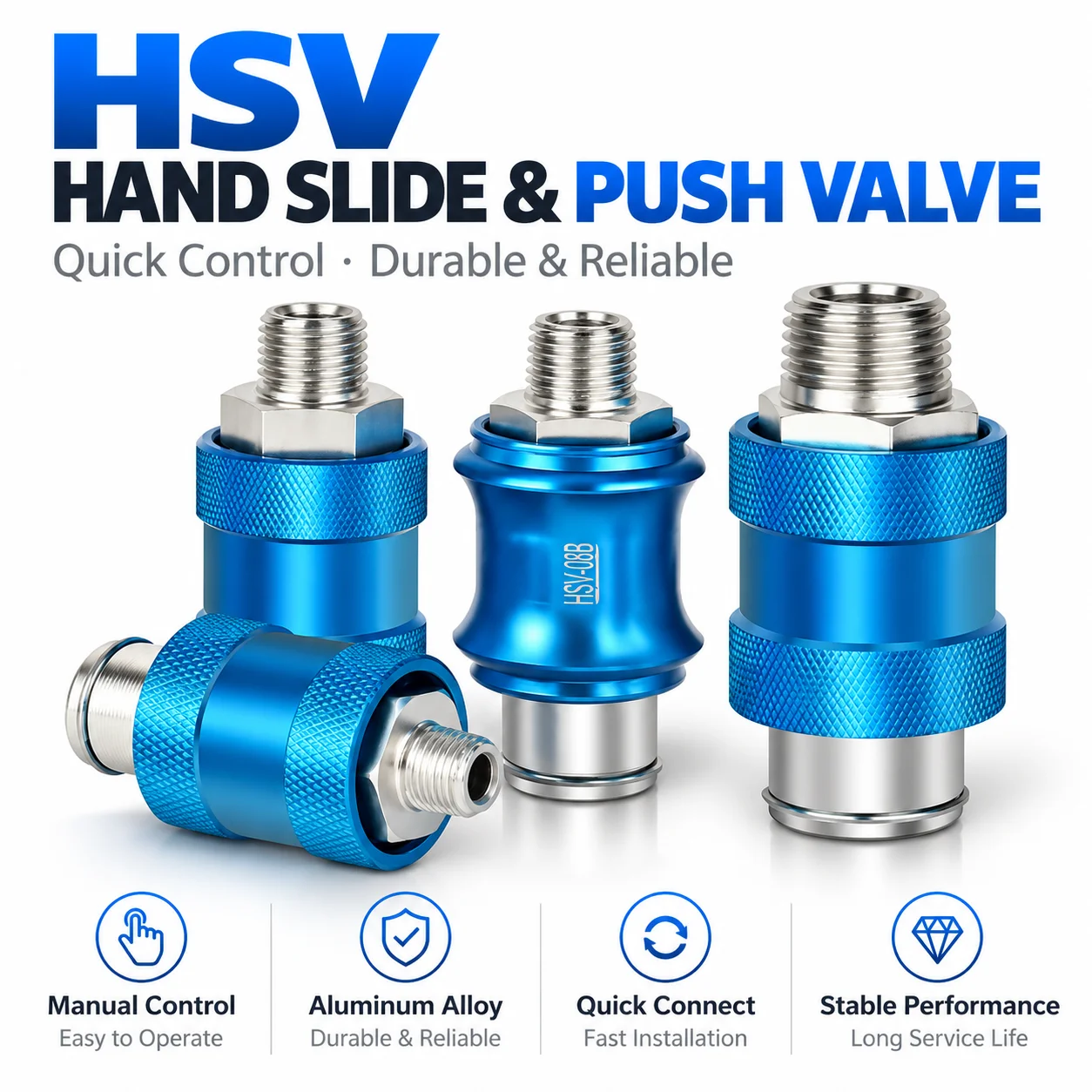 AIRSLG HSV-06 HSV-08 HSV-10 HSV-15 Pneumatic Hand Slide Valve 3/2 Way Manual Air Flow Control Valve Aluminum Alloy 1/8 1/4 3/8