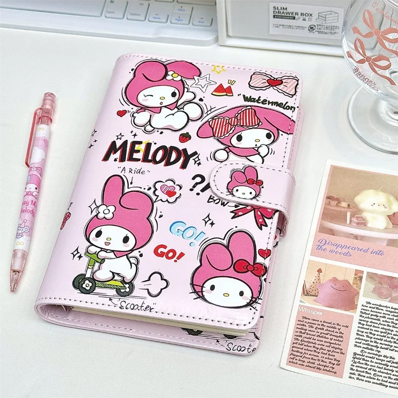 

Блокнот Sanrio My Melody A6 из искусственной кожи, милый мультяшный блокнот с Куроми и Почакко, на кольцах, для студентов, портативный дневник, офисные принадлежности, подарки