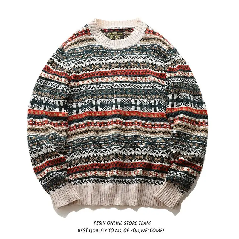 

Мужской вязаный свитер-пальто Cisas из смесовой шерсти с узором, в стиле ретро, этнический, модный, для пар, повседневная верхняя одежда на осень-зиму