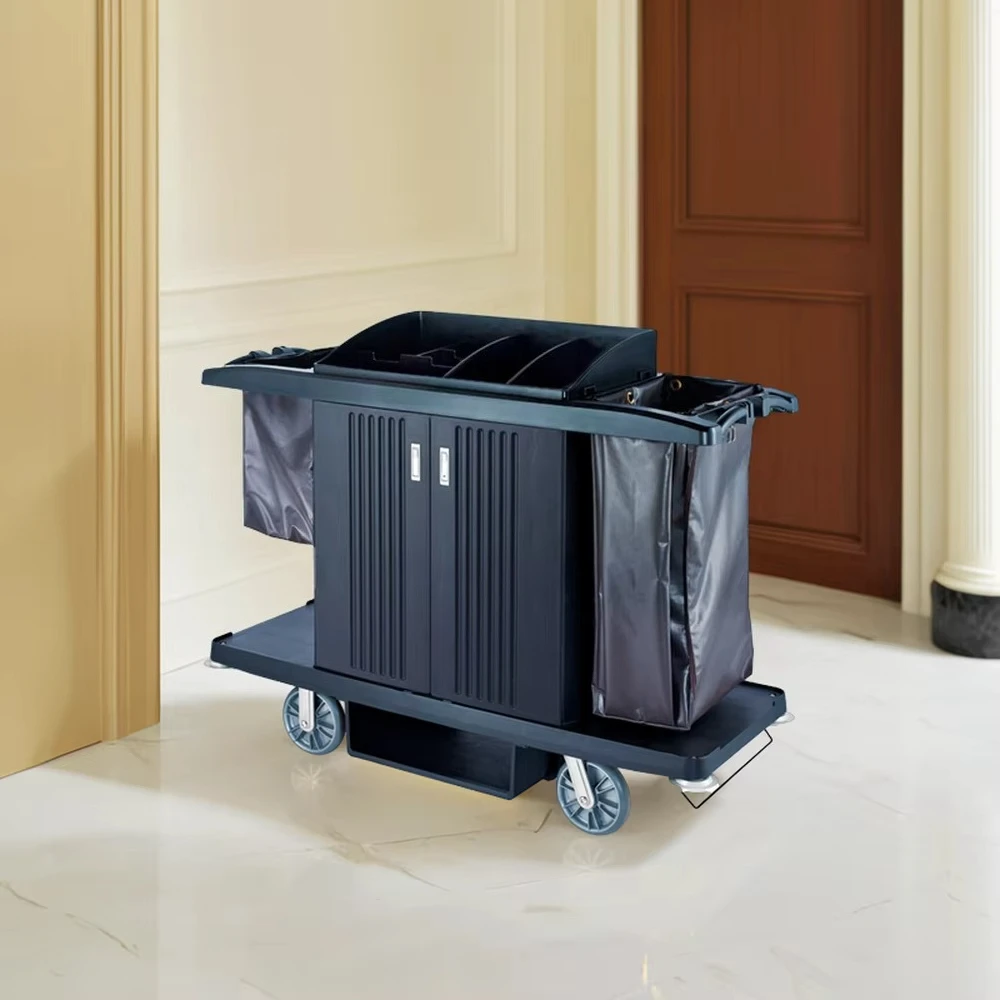 

Hotel Housekeeping Cart PP Plastic Utility Cart for Laundry Linen Room Attendant Cleaning Service Trolley Maid Janitor Cart