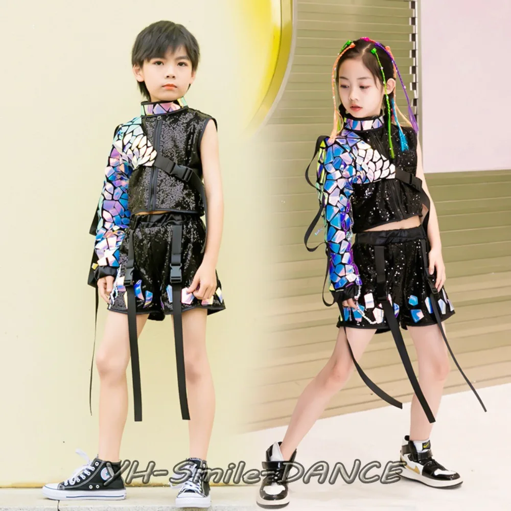 Outfit Catwalk Show Boys Girls Jazz Dance Costume Modern Street Dance Children Tooling jumpsuits Hip Hop Set Kids Performance