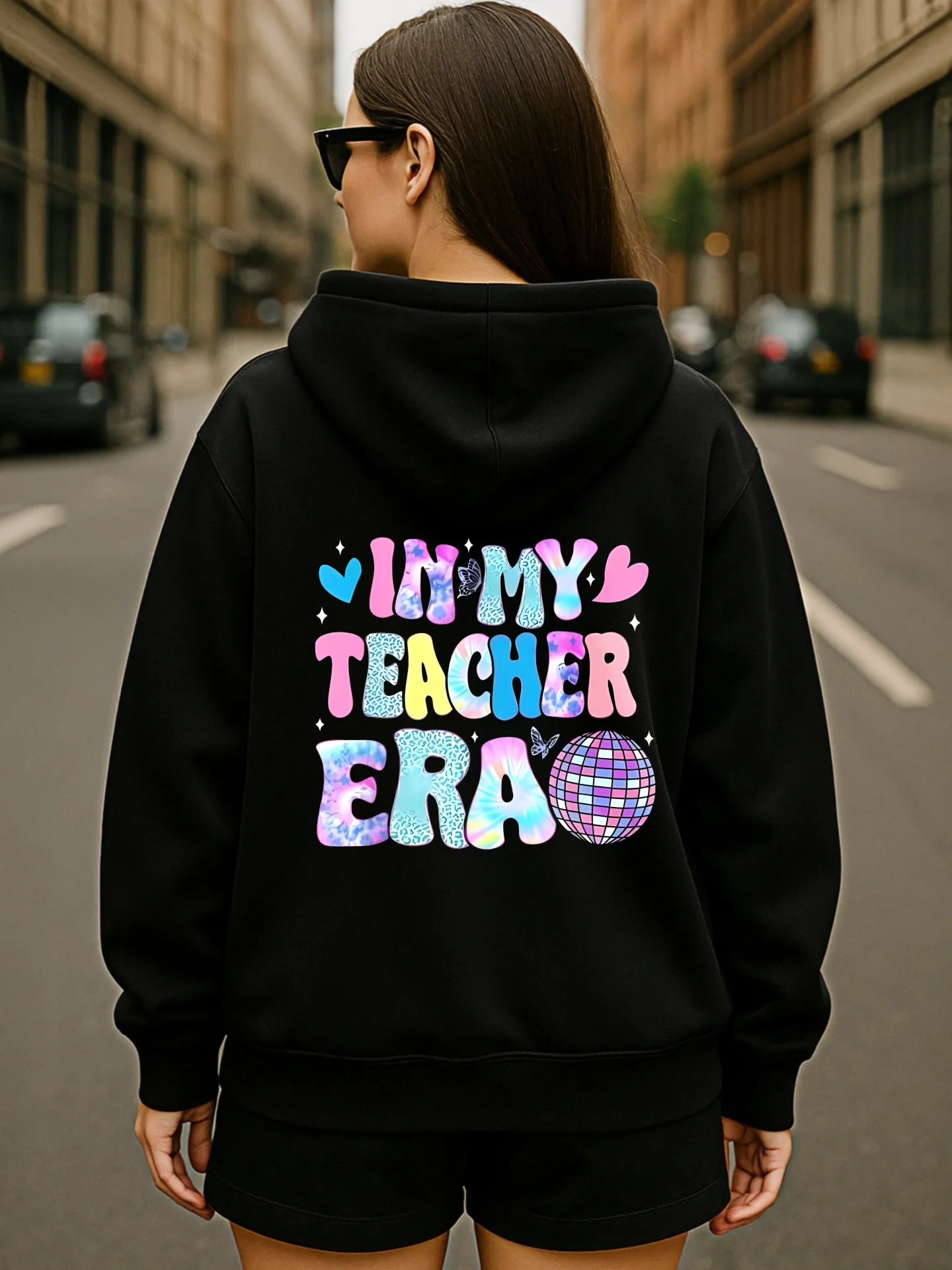 Sudadera con capucha gráfica para mujer, estampado de letras I'm My Teacher Era, estilo estético, tela suave, uso diario informal, para adolescentes