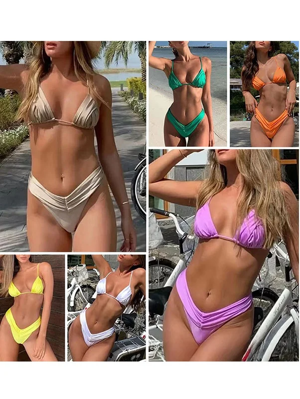 

Sexy Two-Piece Bikini Swimsuit Women's Low-Waist Thermal Spring Separate Swimsuit Set New 2026 Trendy Swimwear Polyester