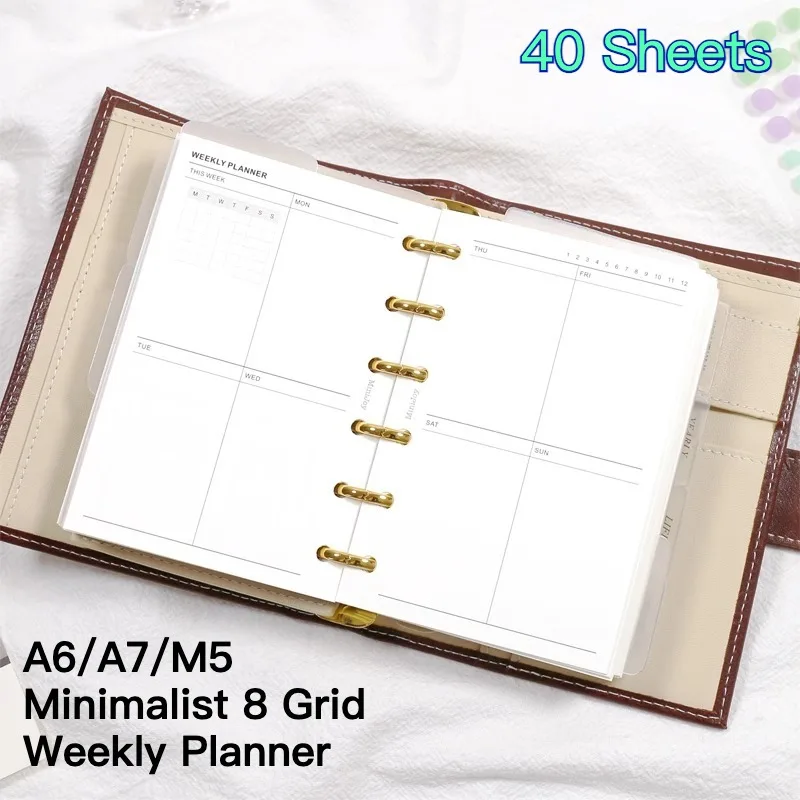 Fromthenon Loseblatt A6 A7 M5 Notizbuch Journal Planer Minimalistischer 8-Gitter Wochenplaner Nachfüllpack Bürobedarf – Detail 1