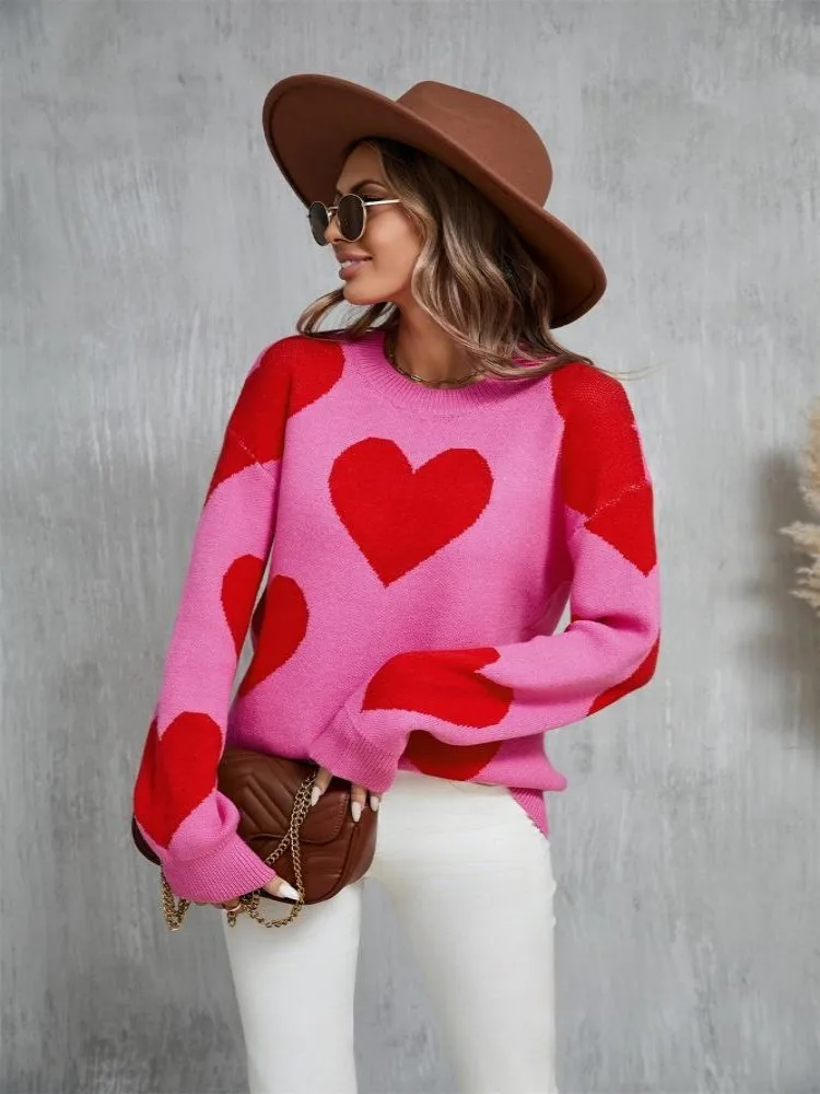 

New Autumn Valentine's Day Women's Sweater,Women's Clothing,Casual Sweaters,Vintage Clothing,Pulls Femmes,Long Sleeve Tops