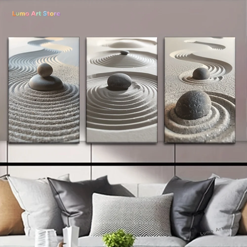2D 3pcs/Set, Canvas Painting--Unframed, Zen Sandstone Painting, Artist Drawing Set, Living Room, Library, Office, Cafe, Bar,