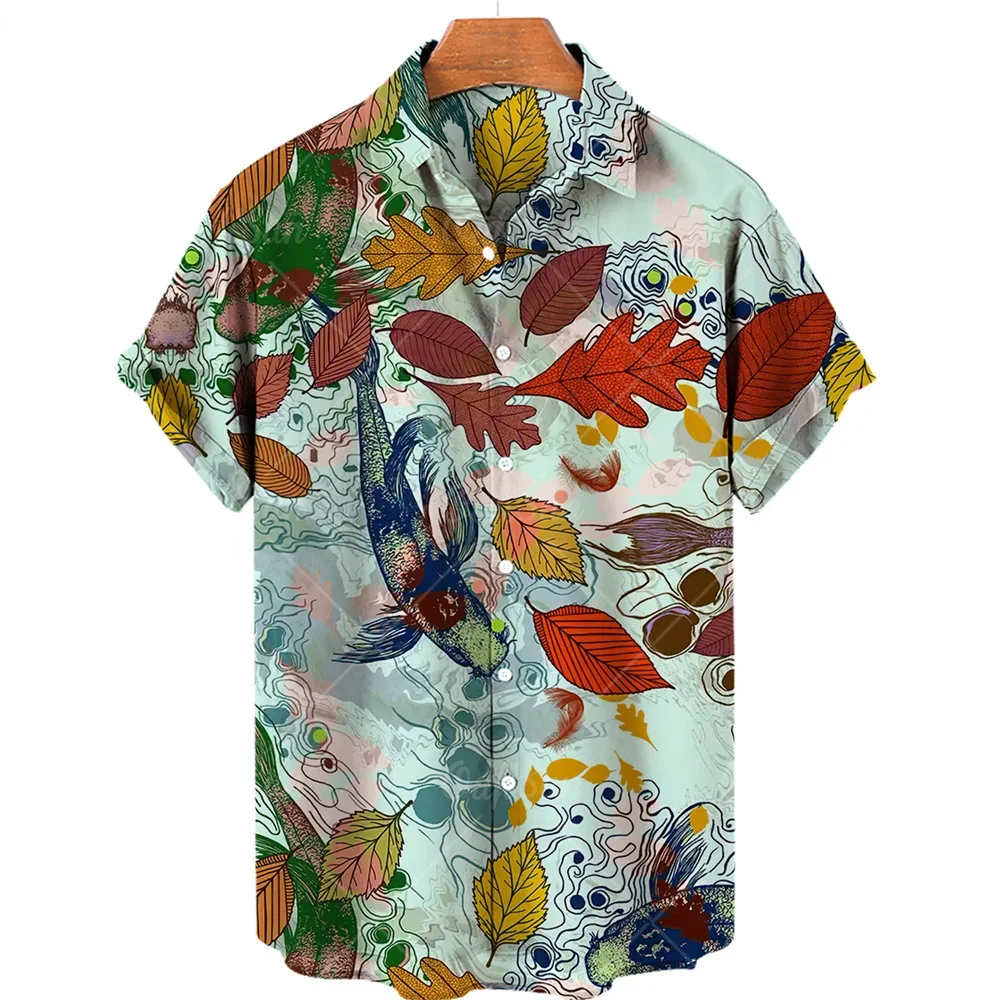 Men's Summer Floral Social Short Sleeve Oversized Print Loose Retro Beach Vacation Hawaiian Shirt Casual Chinese Style Fashion