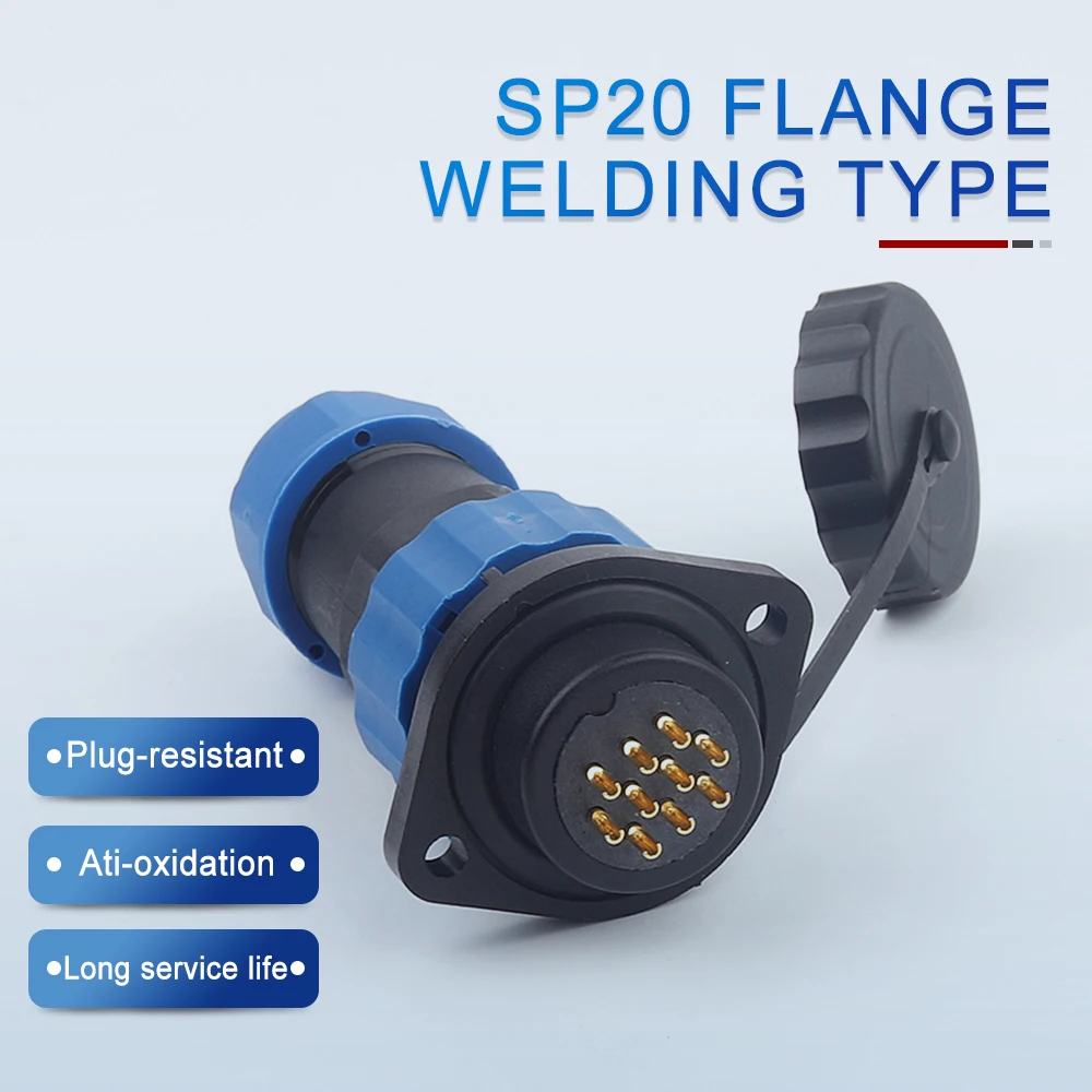 

SP20 Flange Type Aviation Plug Socket IP68 Waterproof Welding 1/2/3/4/5/6/7/9/10/12/14 Pin Fast Connection Wire Cable Equipment