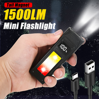 1500LM Mini LED Flashlight USB Rechargeable Torch Dual Light Source with Magnet Clip Multifunction Emergency Camping Lantern