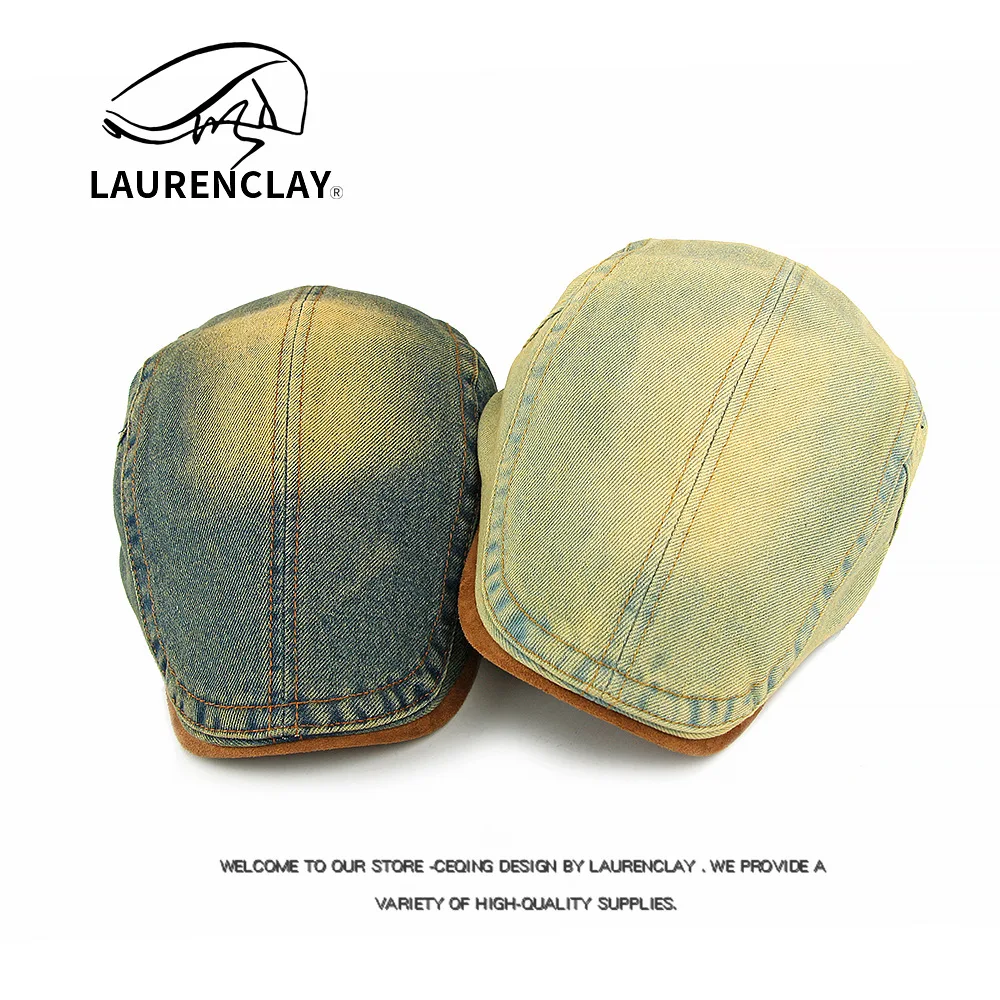 Vintage Hat Men's Beret British Retro Forward Cap Women's Street Reversible Cap Washed Denim Cap