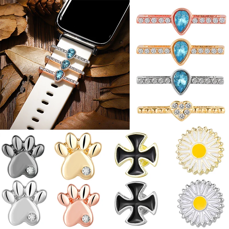 Watchband Charms Flower Cute Cat Decorative Charm for Apple Bracelet Silicone Sport Strap Dog Paw Jewelry Accessories for Iwatch