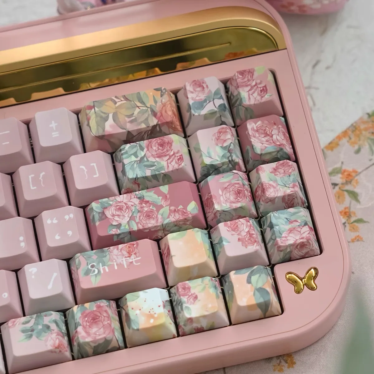 Imagem -03 - Série Rose Flower Keycaps Perfil Cereja Pbt Sublimação Dye mx Jogos Mecânicos Teclado Keychron q2 k2 65 142 Chaves