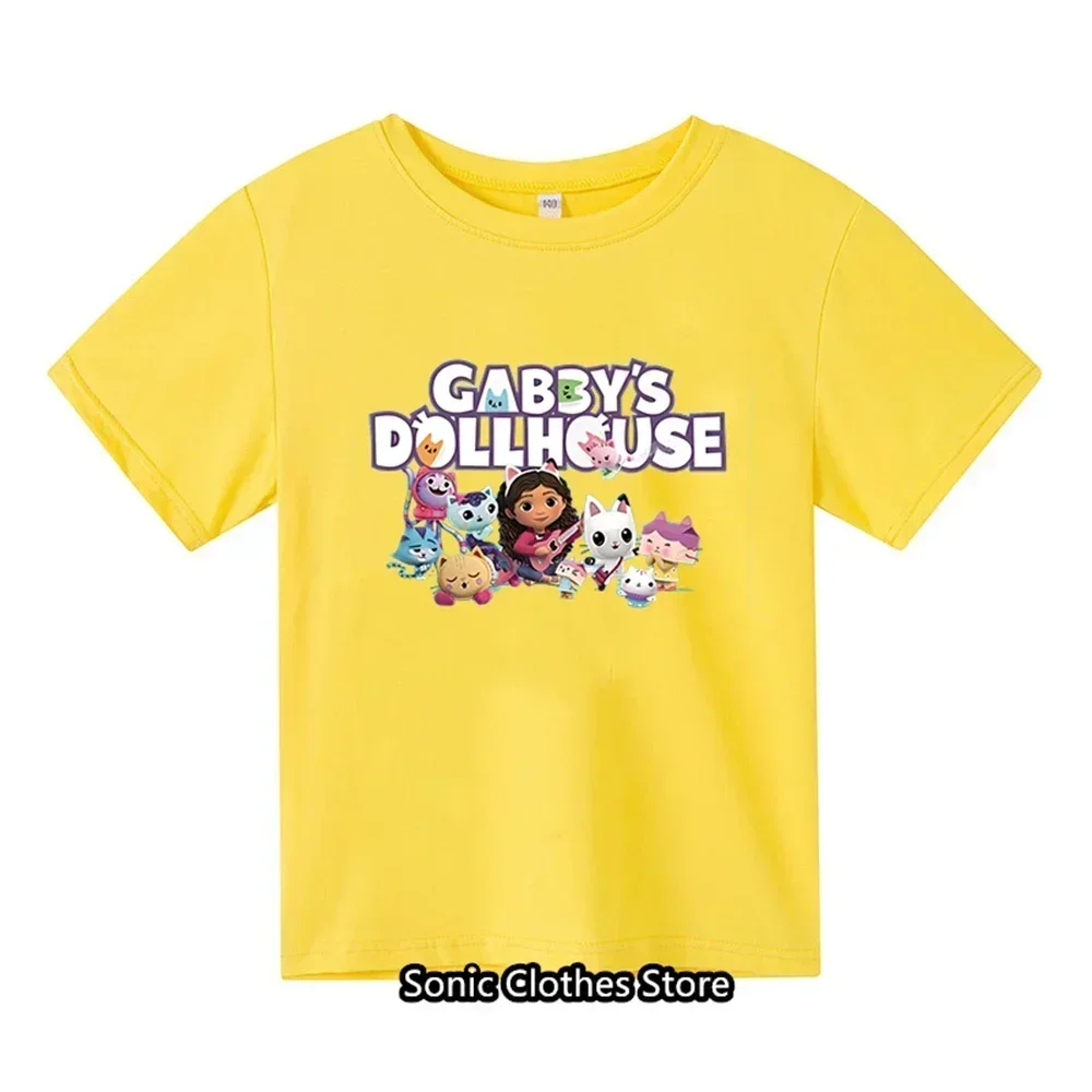 2024 Summer Gabby Doll House T-shirt Children\'s Short Sleeve Boys Cartoon Gabby Cat Girls Casual Short Sleeve