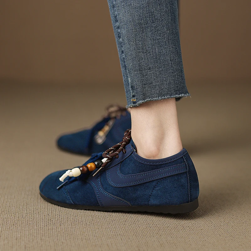 Women's Shoes Flats Casual Sneakers Round Toe Barefoot Woman Elegant Low Heel Stylish Trend Luxury High Quality Blue Vulcanize