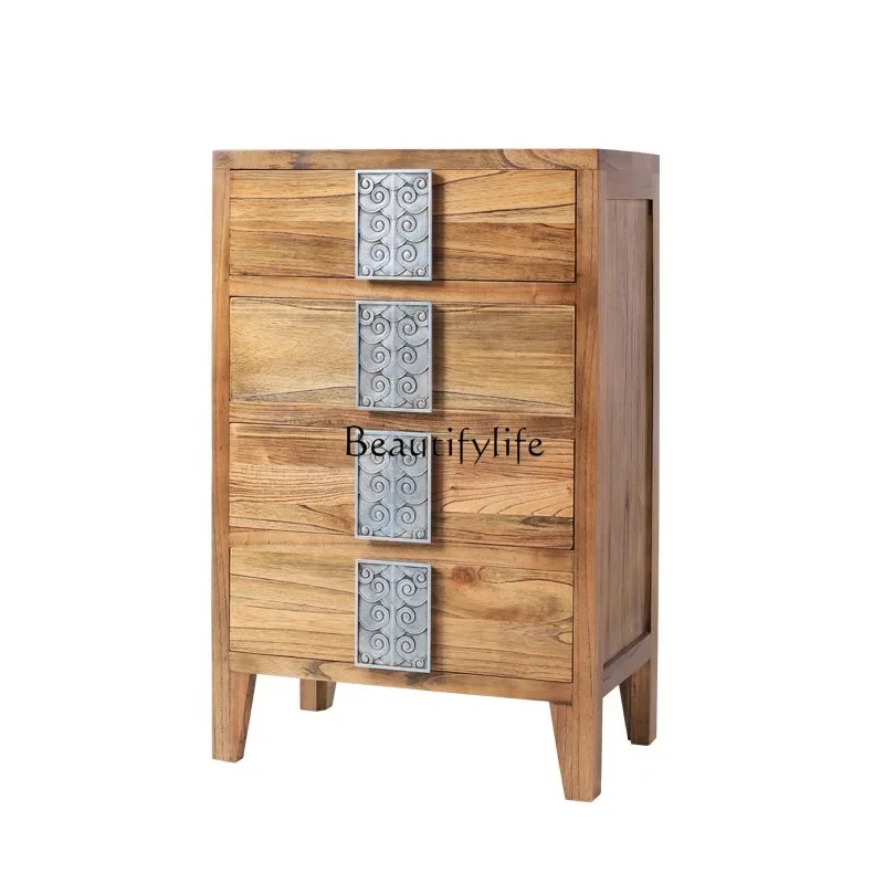 Solid wood retro drawer storage decorative side cabinet simple Chinese aisle old storage cabinet