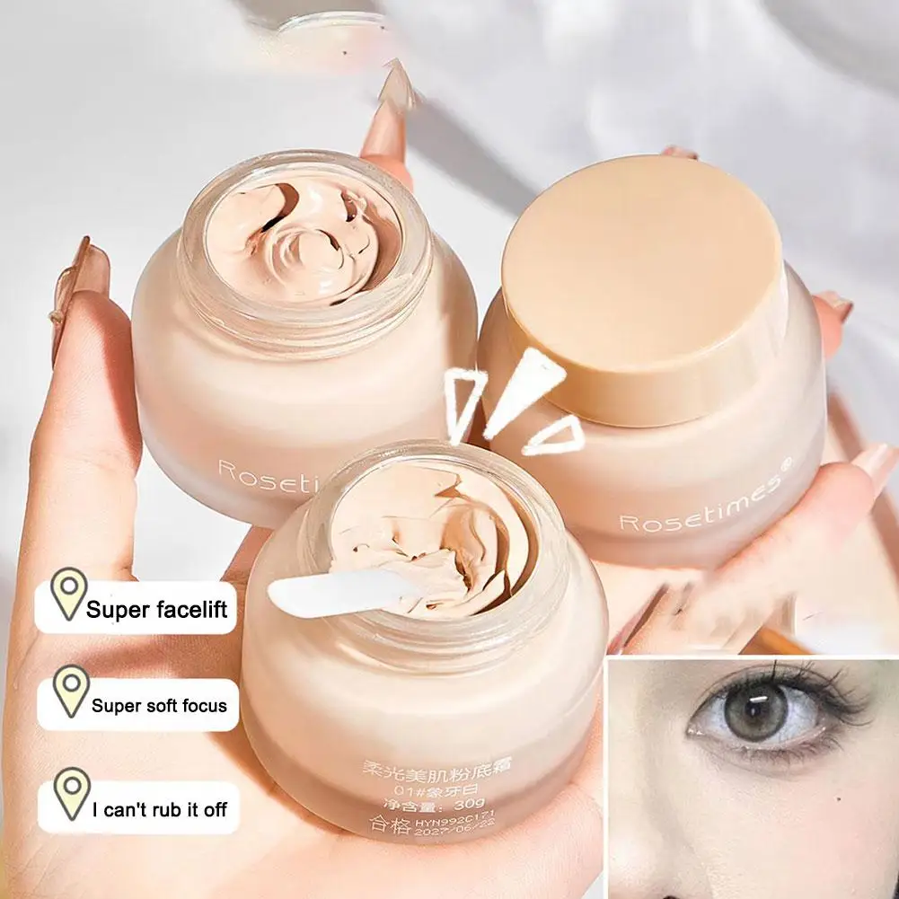 30G Zacht Licht Foundation Crème Waterdicht en Zweetbestendig Olie Hydraterende Make-Up Controle Concealer Gezicht Beginners U2V9