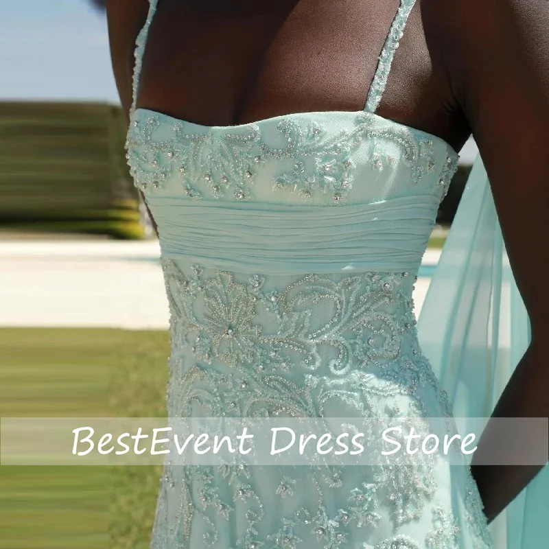 Pretty Wisher Exquisite Abendkleider, formelles Kleid mit Spaghettiträgern, ärmellos, drapiert, elegant, für Damen, mit Schleppe, individuell anpassbar