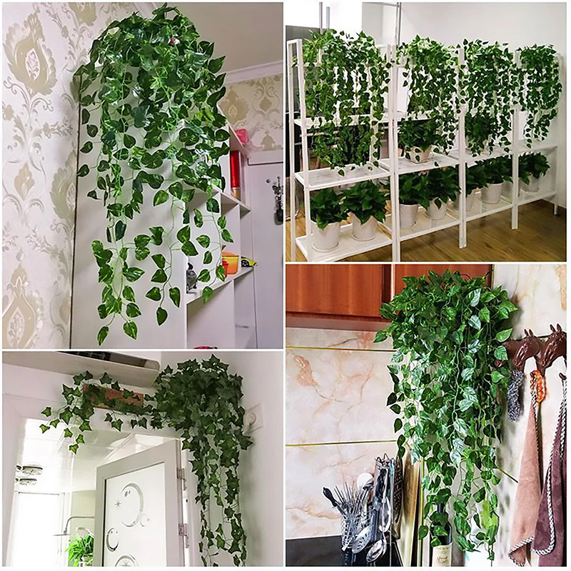 Artificial Plant 2.1M Green Ivy Leaf Wreath Silk Wall Hanging Vine Family Garden Decoration Wedding Party DIY Fake Wreath Leaves