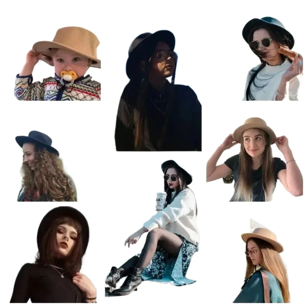 قبعات فيدورا مسطحة للنساء بلون سادة قبعة صوفية تقليد أنيقة بريطانية واسعة الحافة قبعات للسيدات قبعات الرامي فيدورا #4