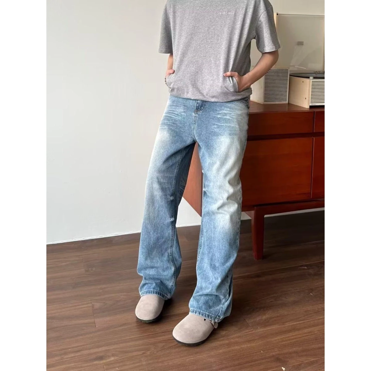 

Мужские универсальные джинсы Cleanfit с высокой посадкой, синие, с эффектом «снежинка», микро-клеш, длинные, повседневные, облегающие, зимняя мода