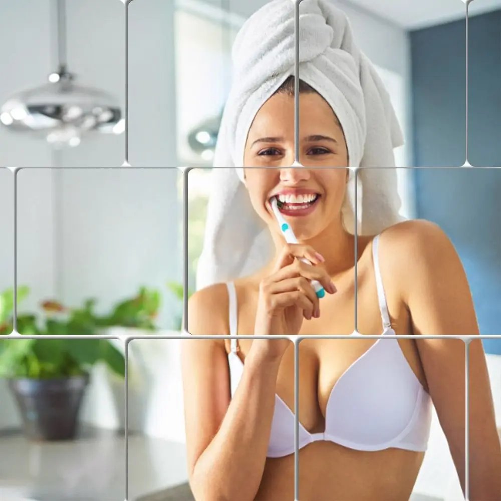 4 Paket Çerçevesiz 8X8 Inç Duvar Ayna Fayans Kendinden Yapışkanlı Akrilik Küçük Aynalar Akrilik Kare Ayna Banyo