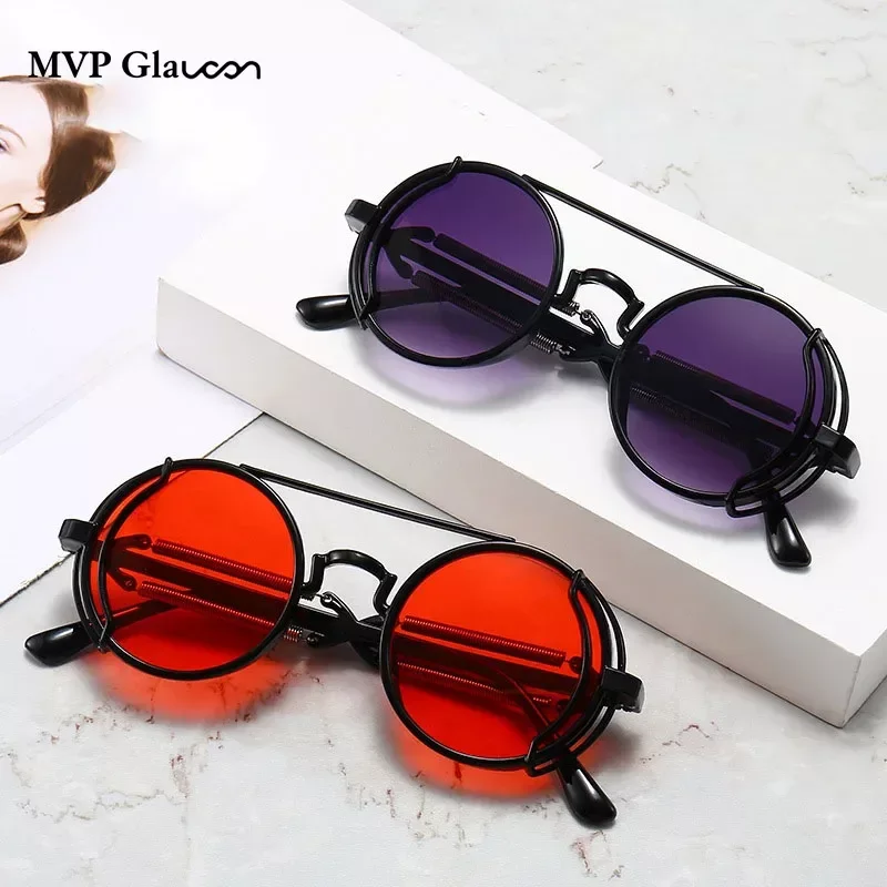 2023 New In Cyberpunk Style Round Frame Sunglasses Simple Trend Spring Foot Sunglasses Women's Steam Glasses