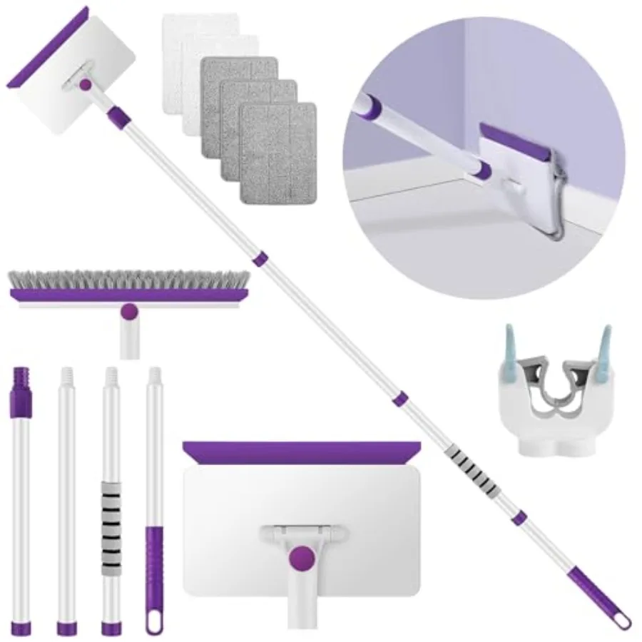 

Baseboard Cleaner Tool with Handle, 60" Extendable Long Handle Baseboard Cleaner with 5 Reusable Pads for Baseboards Cleaning,