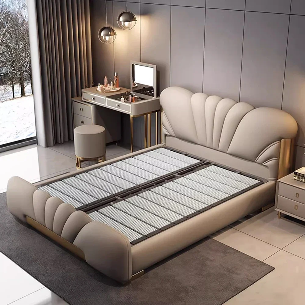 

Stylish European Luxury Queen Bed Frame Metal Headboard Double Side Tables Perfect Elegant Decor Comfortable Sleep Decor