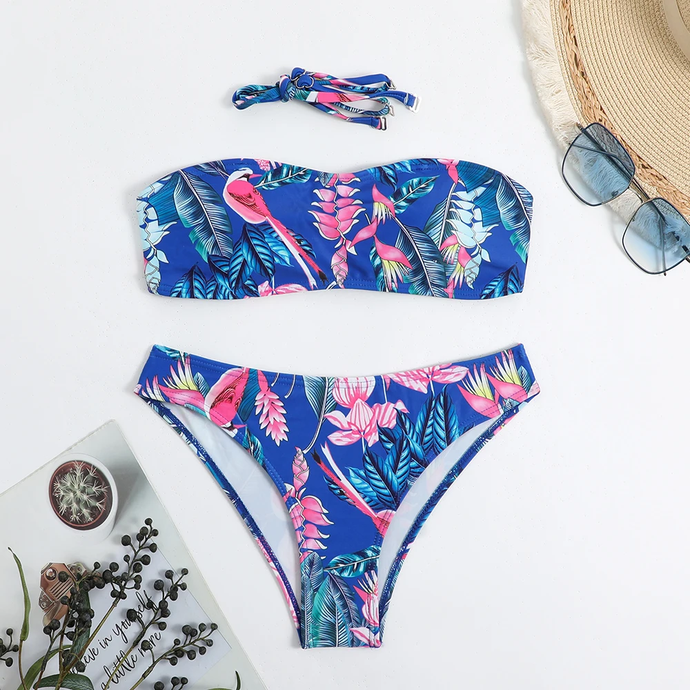 2024 Print Strapless Two Piece Bikini Set Women Swimwear Female Swimsuit Bathers Bathing Swimming Suit Beachwear Summer