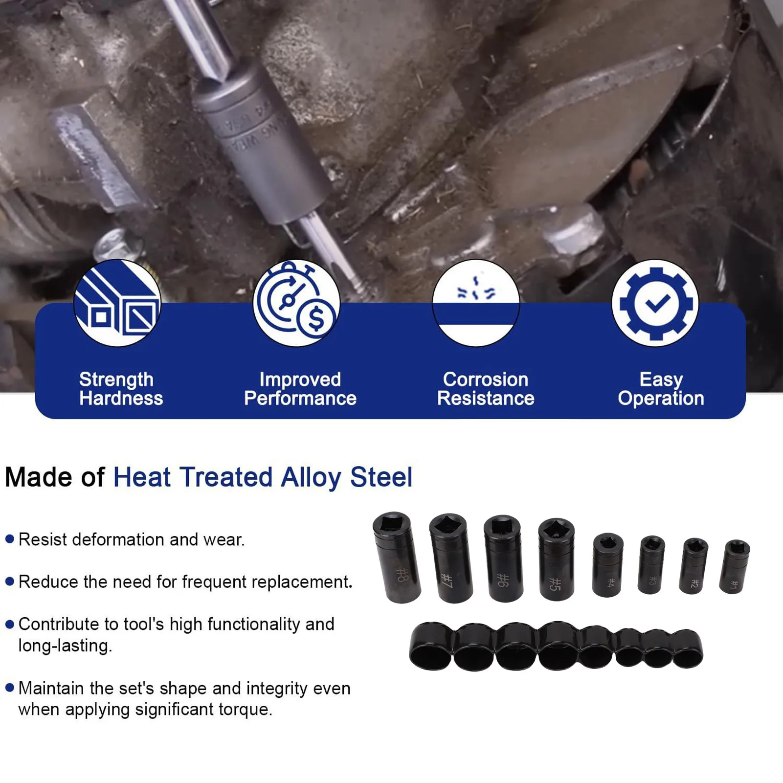 

Набор из 8 головок для метчиков, стандартный метрический привод 70500, 1/4 дюйма, 3/8 дюйма с кронштейном для обслуживания автомобилей