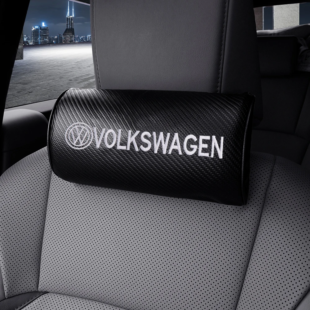 Leather Car Pillows Headrest Neck Rest Cushion Support Seat Accessories For Volkswagen VW GTI Golf Polo Tiguan GTD Passat Rline