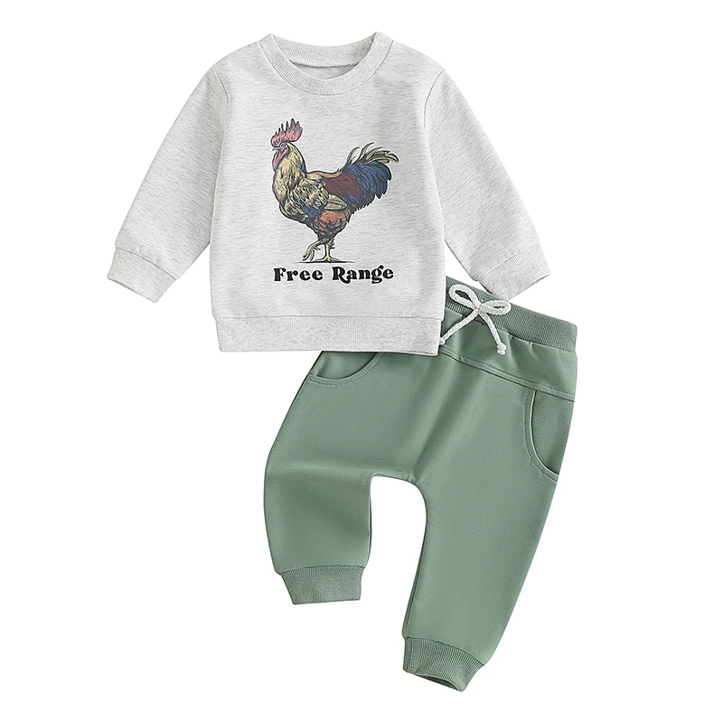 Toddler Baby Boys Outfits Western Country Farm Long Sleeve Sweatshirt Pullover Tops Jogger Pants Set Fall Clothes