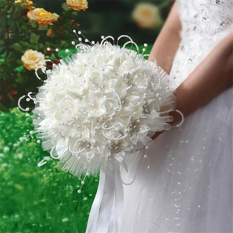 Wedding Supplies Bridal Wedding Bouquet Bridesmaid Holding Flower Silk Rose White Bouquet for Bride Marriage