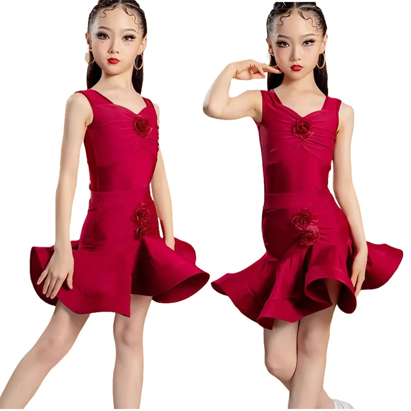 Strój do tańca dla dziewczynki, sukienka do tańca lirycznego, latynoamerykańskiego, kostiumy latynoskie dla dziewczyn, strój do samby, odzież do tańca towarzyskiego, top, spódnica, strój konkursowy.