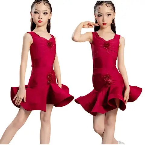 Dance Wear Dress For Girl Kids Lyrical latin American Girl latin Costumes samba Dancewear ballroom dancing top skirt competition