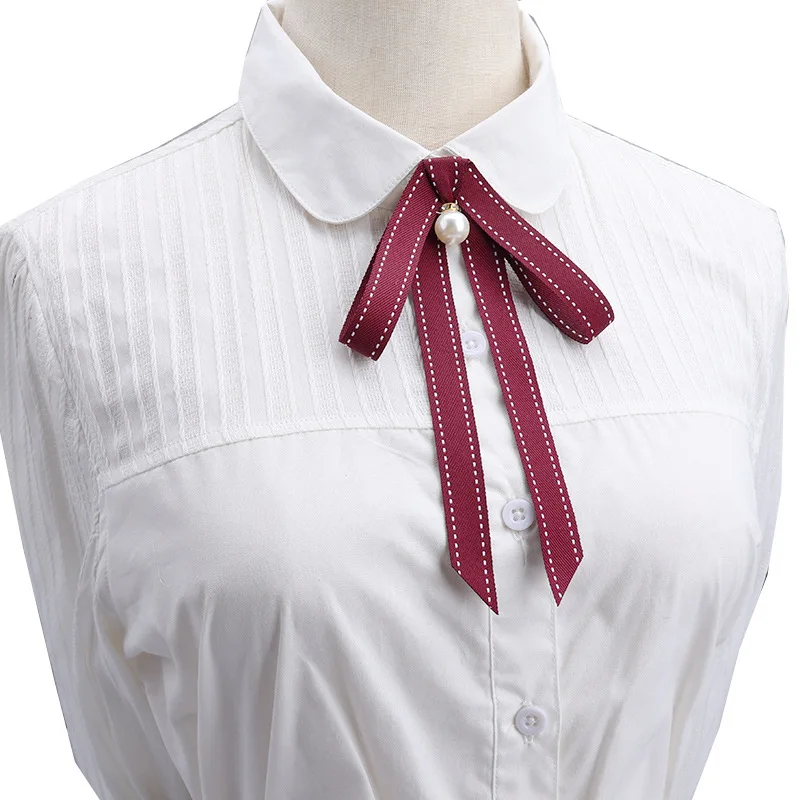 New Pearl Ribbon Brooches Pin Bow Tie Vintage Shirts Collar Black Blue Bowknot Sweet Ladies Necktie Clip Women Girl Clothes Ties