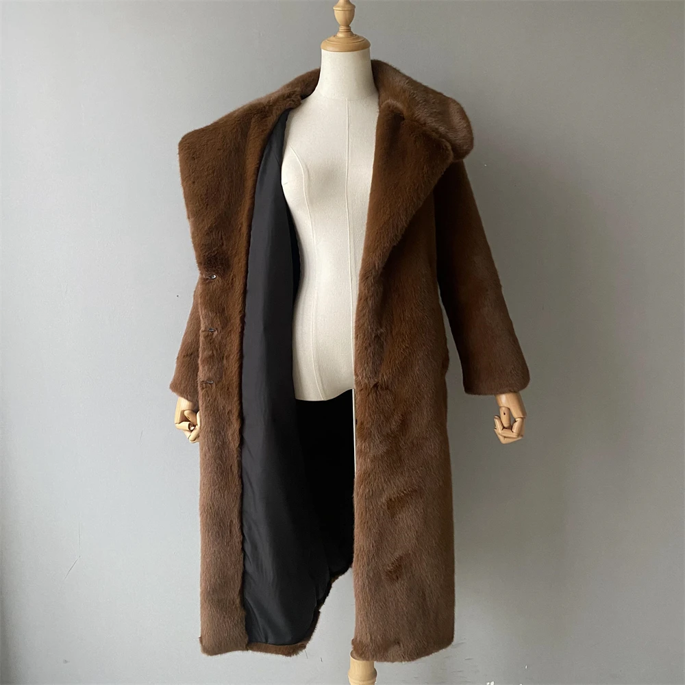 Jaxmonoy Dames Nepbont Trenchcoat Winter Volle Mouwen Warme Bovenkleding Dames Slanke Lange Bontjassen Met Riem Nieuwe Aankomst