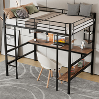 90x200cm metal bed, iron bed with desk, loft bed with shelves and bookshelves, children's bed, youth and adult bed, single bed