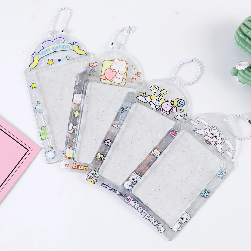 Cartoon Cat Card Holder Transparent  Idol Photo Sleeves Lovely Animal Letter Printed Photo Frame Photocards Cover Keychain