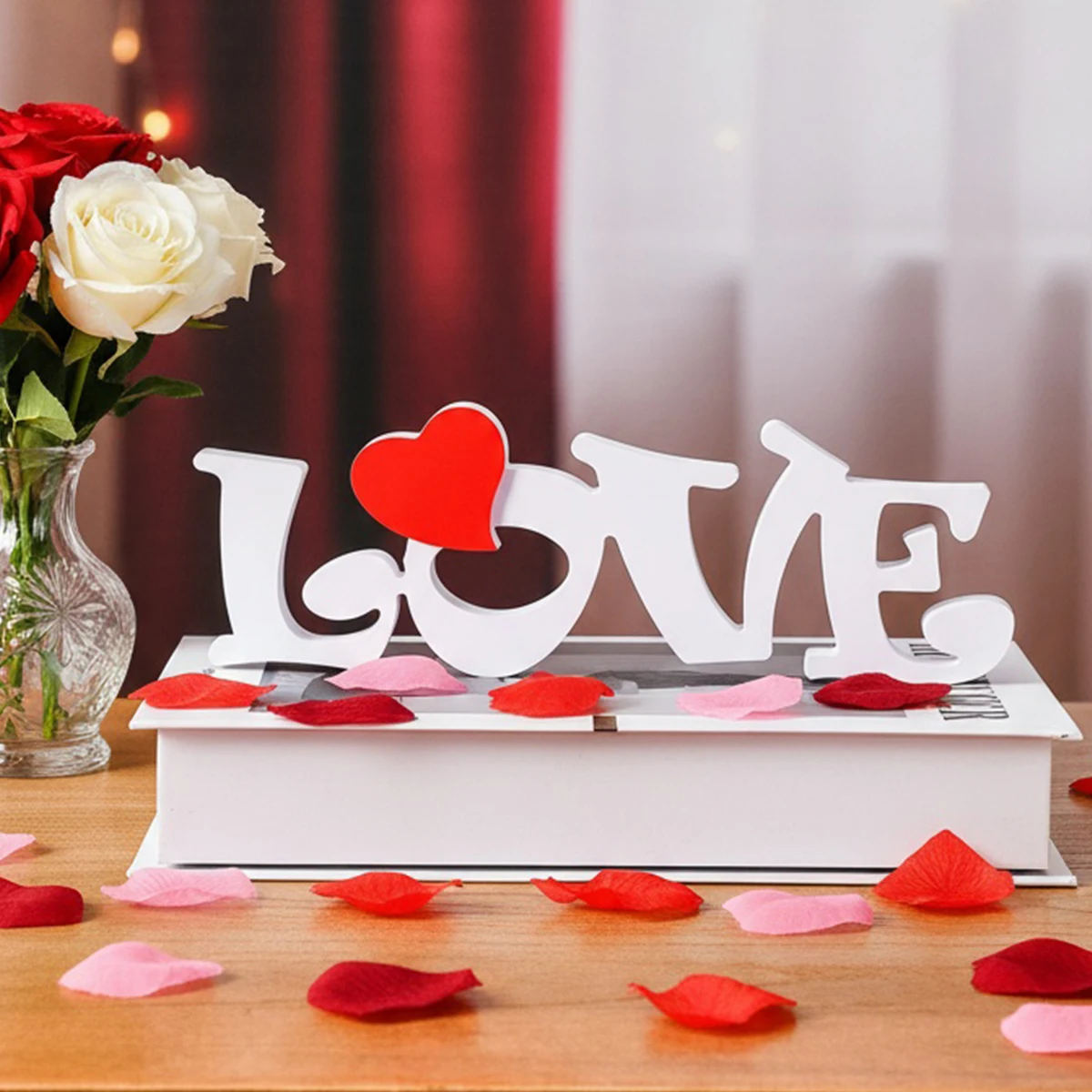 1 Stück, Valentinstag, ein dekoratives Element mit einem Snowboard-Schriftzug 'LOVE' und einer roten Herzdekoration