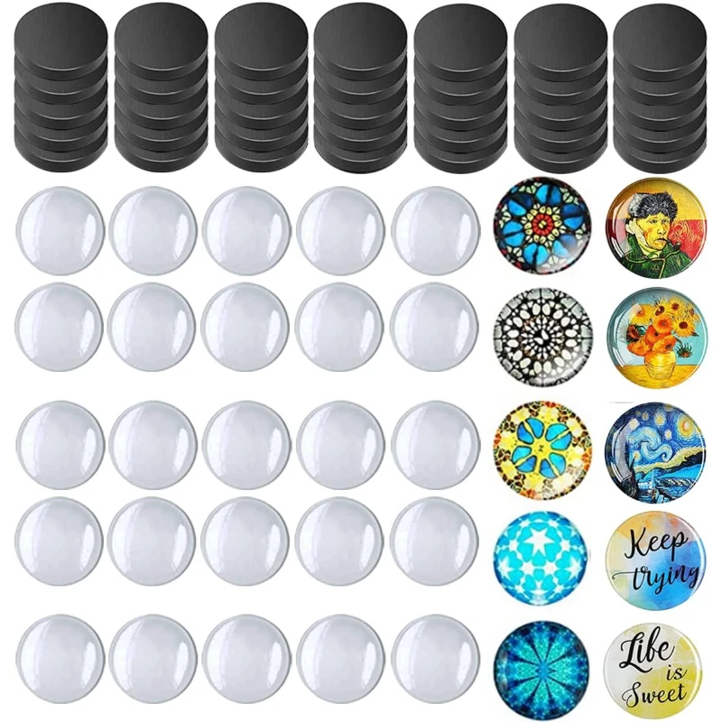 DIY Magnetisches Bastelset 50/100 Sets Keramik-Ferrit-Magnete mit Klebstoff-Rückseite Transparente Klare Glascabochons für Kühlschränke
