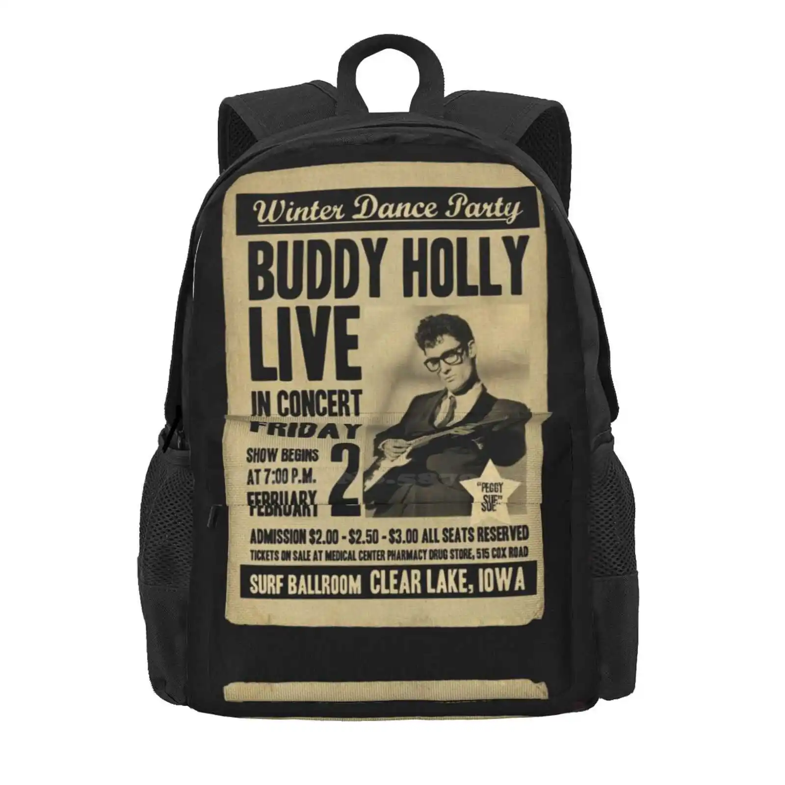 Buddy Holly Concert Poster. Hot Sale Schoolbag Backpack Fashion Bags Retro Vintage Music Roll Buddy Holly Peggy Sue 1950S