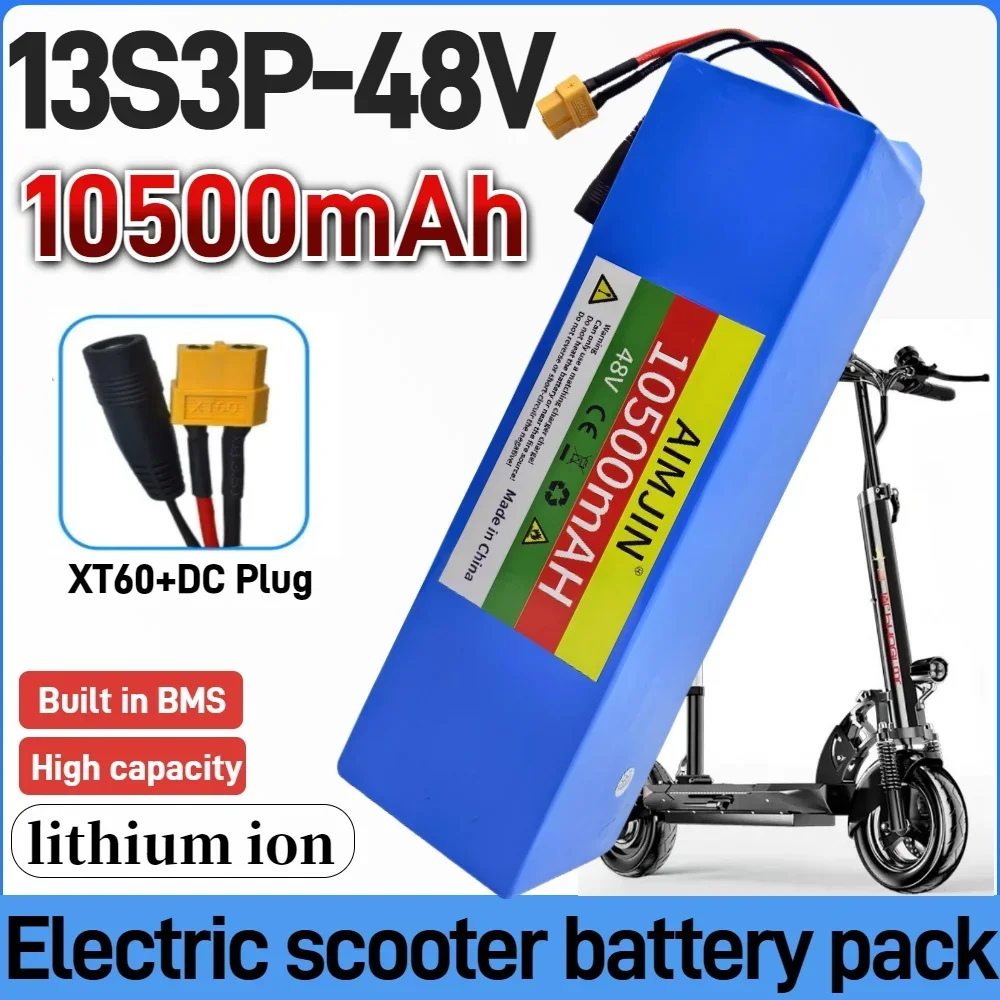 

48V 10500mAh High capacity 18650 lithium-ion battery pack 13S3P 10.5Ah 1000W For 54.6v Motorized Scooter with BMS+charger