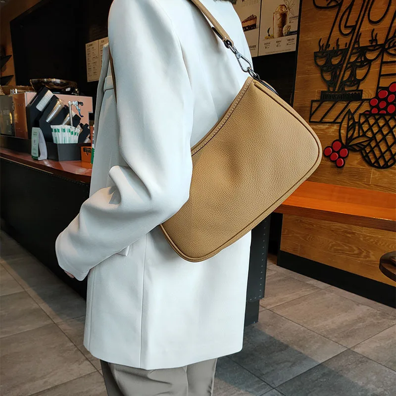 Fashion Female Genuine Leather Messenger Bags Simple Women Square Axillary Bag Solid Color Lady\'s Single Shoulder Bag New 2023