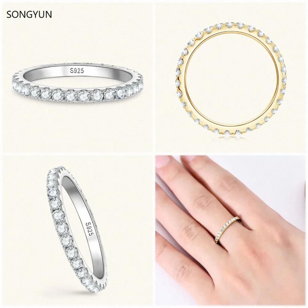 SongYun Luxury Jewelry 925 Sterling Silver Ring Band D Color Real Moissanite Diamond Rings For Women Wedding Party Fine Jewelry