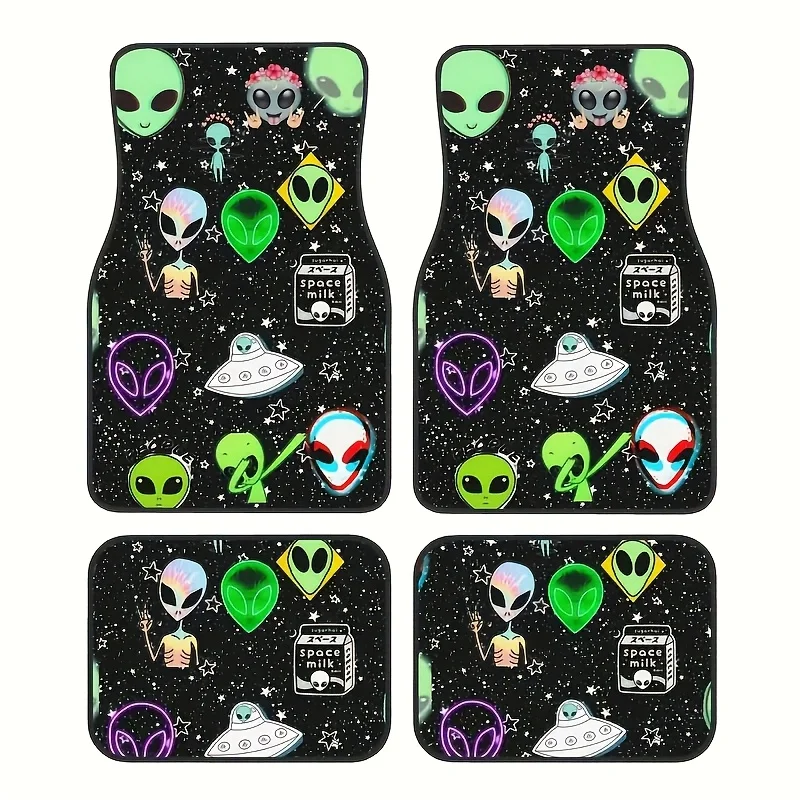 4pcs Of Alien Pattern Car Floor Mats - Absorbent, Non-slip, Washable, The Best Choice For Christmas