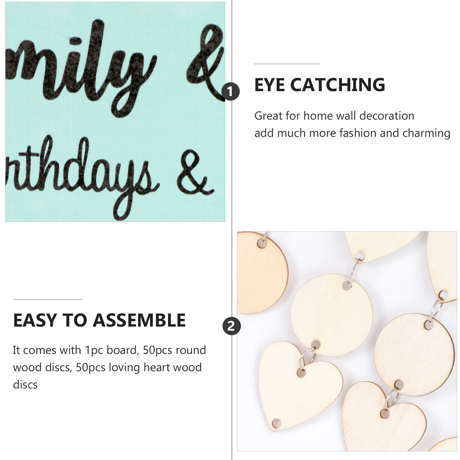 

1Set Wooden Calendar Birthday Reminder Family Anniversary Celebration Hanging Decoration DIY Board 50 Round 50 Heart Discs