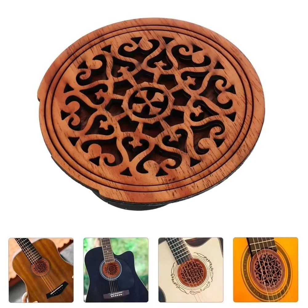 Wood Guitar Soundhole Cover Decorative Cutout Anti-Feedback Acoustic Guitar Soundhole Cover Round Shape 41 Inch