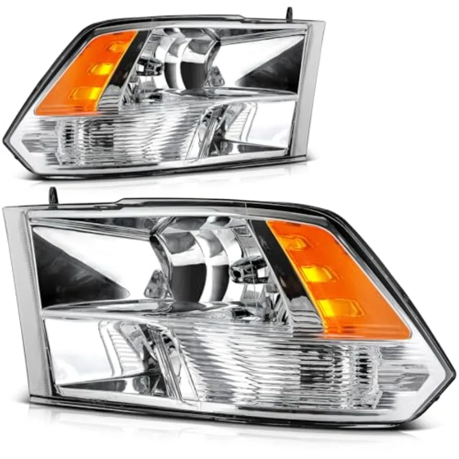 

Fit for Dodge Ram 1500 2009-2010 2500 2010 3500 2010 1500 2011-2018 Headlight Assembly Chrome Housing Amber Reflector Clear Len