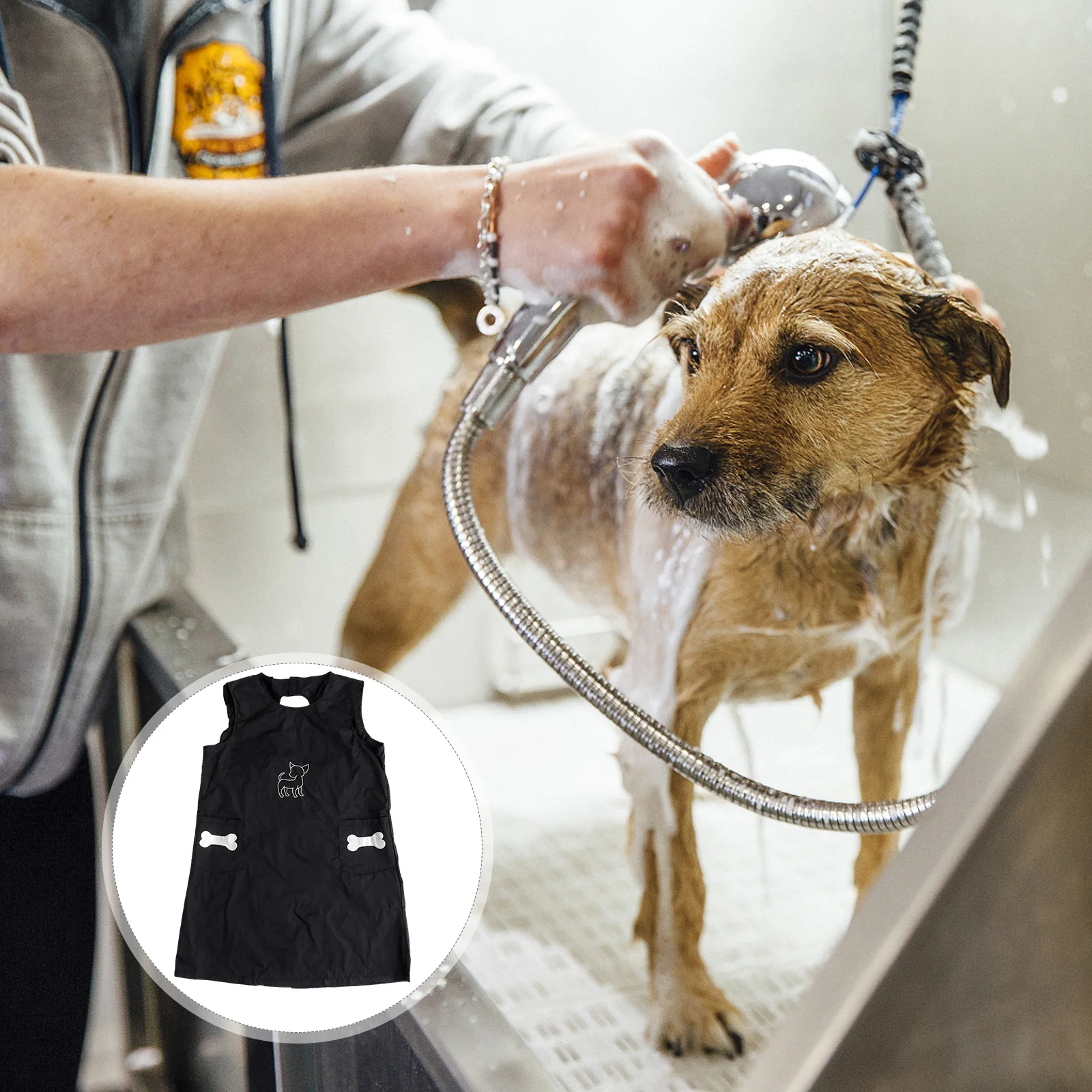 

Pet Grooming Black Waterproof Sleeveless Bathing Suit For Dog Lover Kitchen Cafe Hotel Use Home Daily Supplies